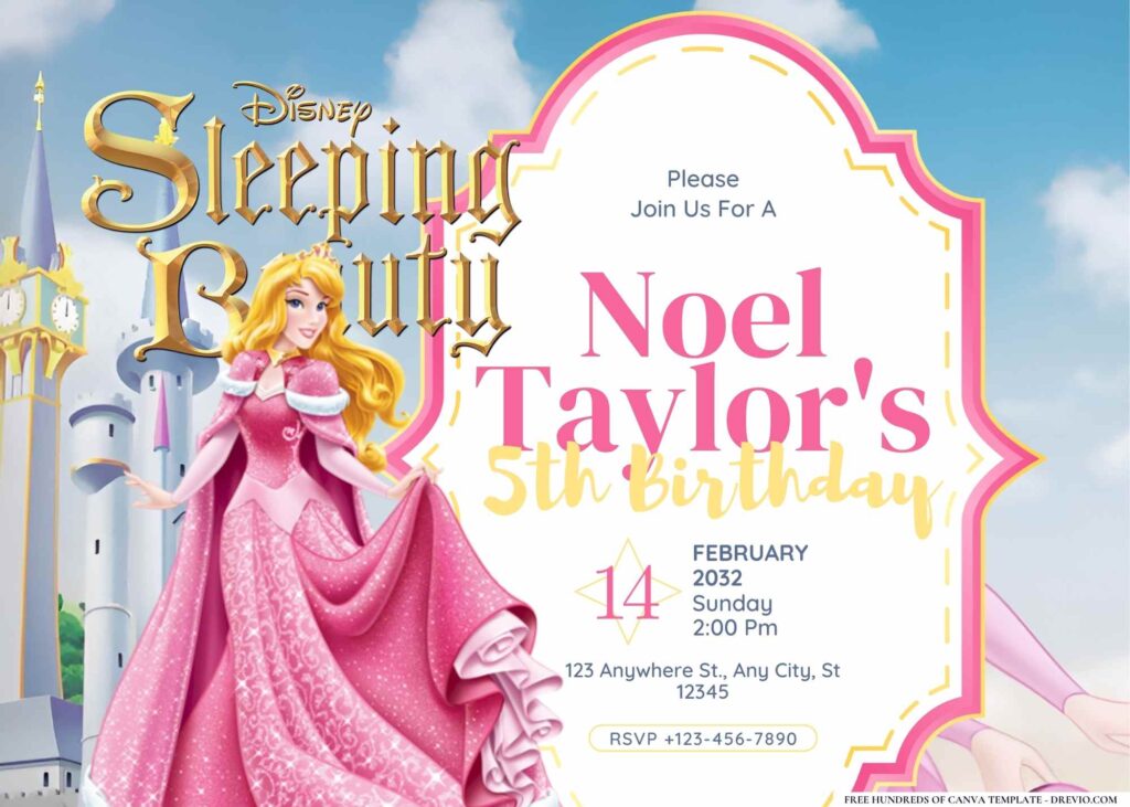 FREE Editable Sleeping Beauty Birthday Invitation
