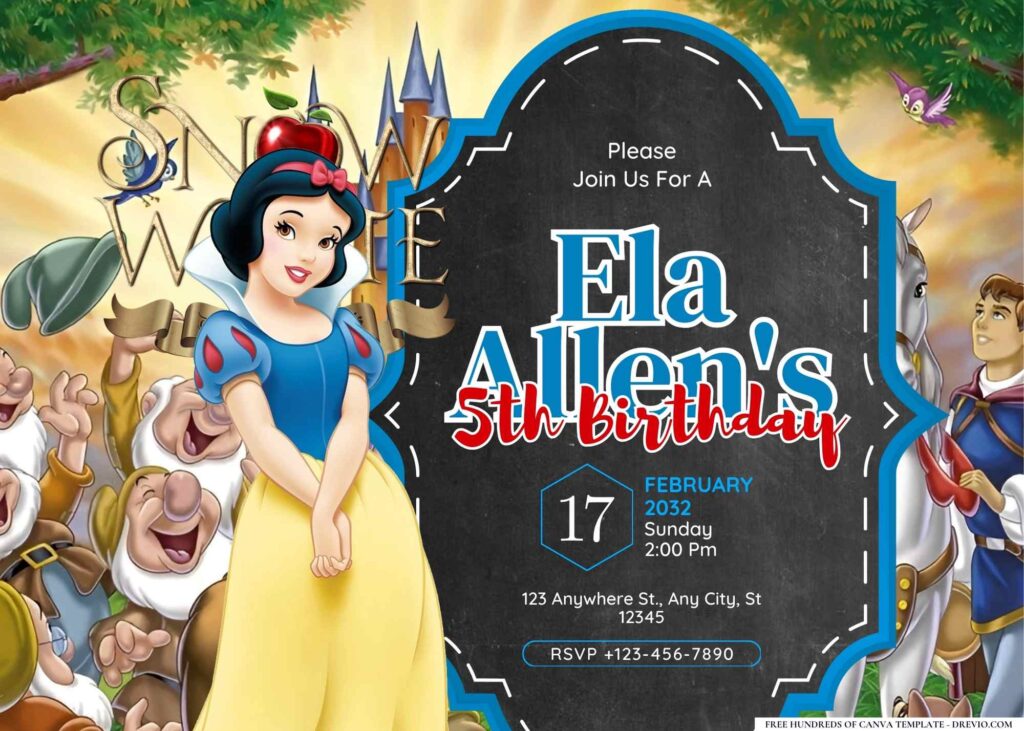FREE Editable Snow White and the Seven Dwarfs Birthday Invitation