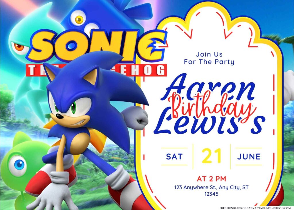FREE Editable Sonic the Hedgehog Birthday Invitation