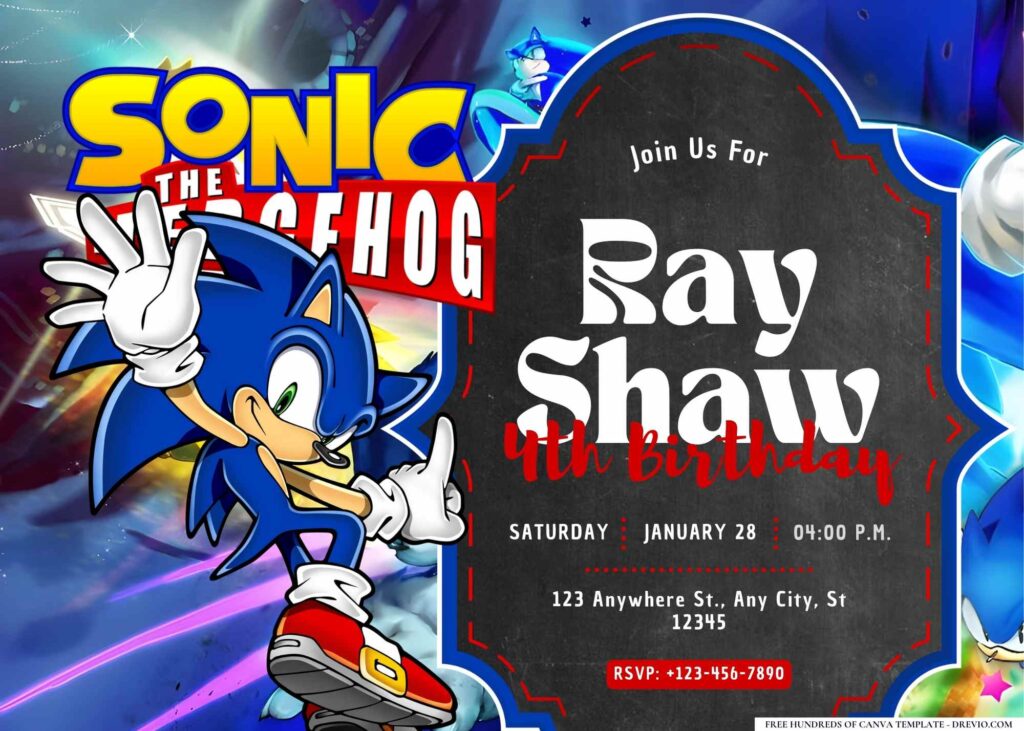 FREE Editable Sonic the Hedgehog Birthday Invitation