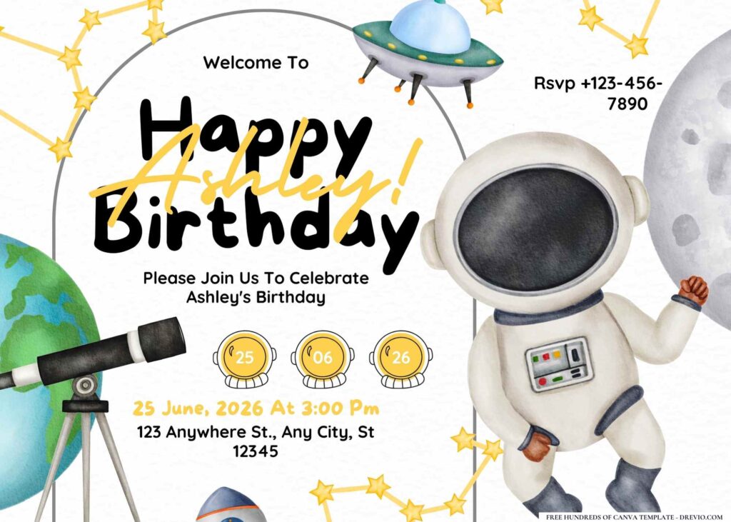 FREE Editable Space Party Birthday Invitation