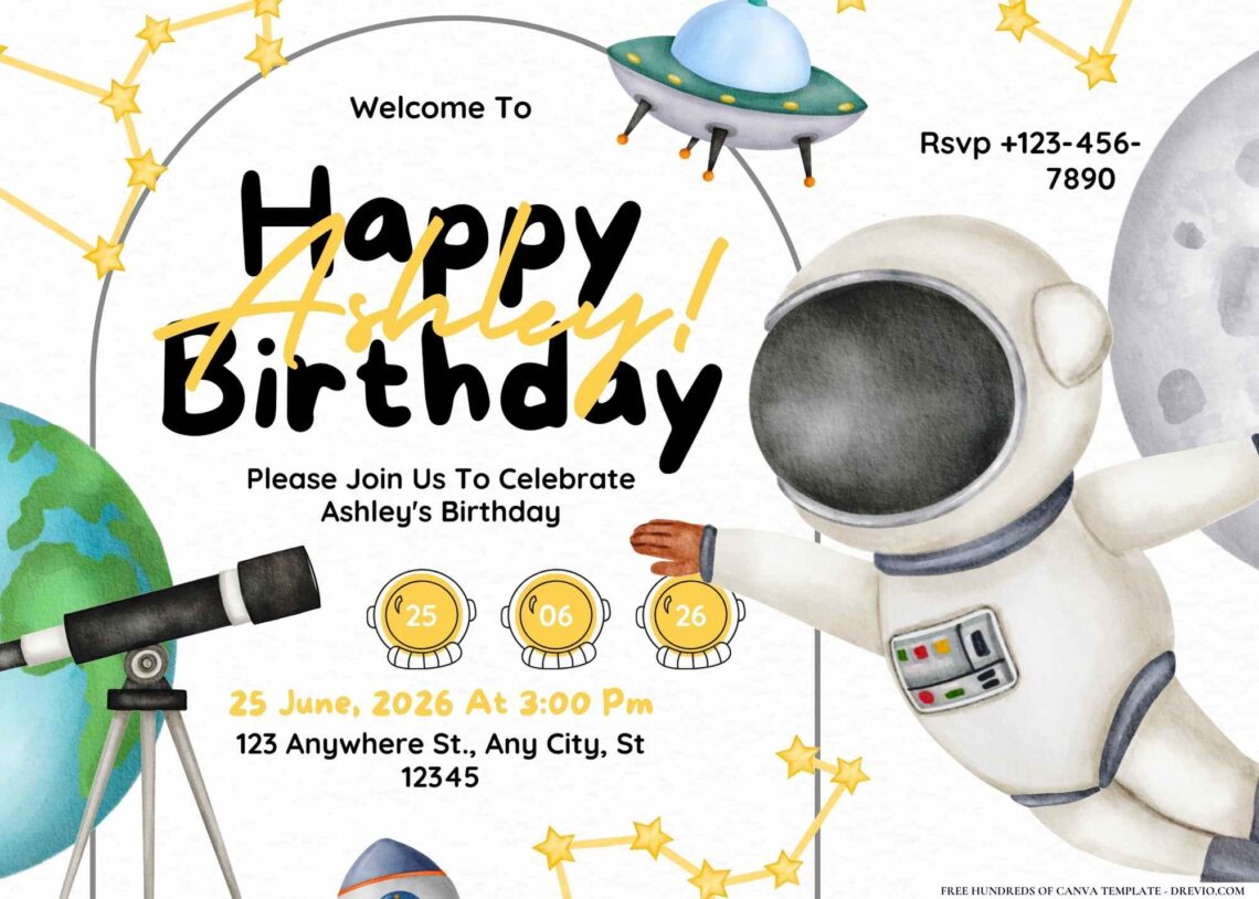 FREE Editable Space Party Birthday Invitation