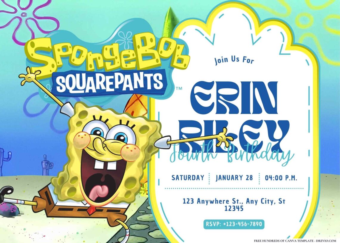 FREE SpongeBob SquarePants Birthday Canva Templates (13) Download