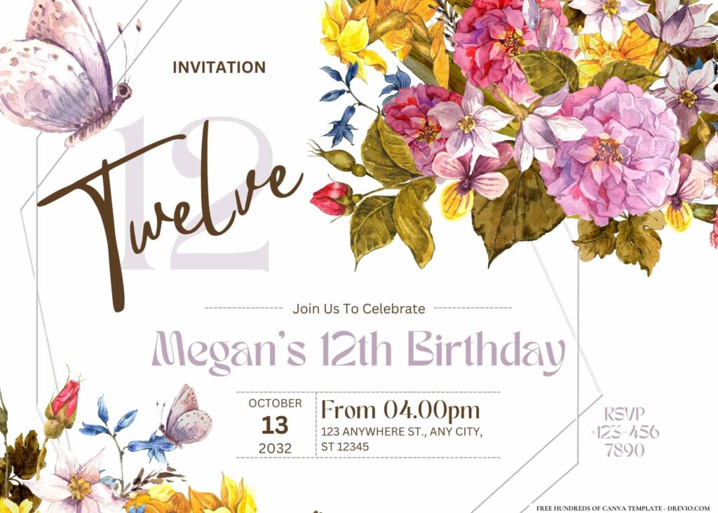 FREE Editable Spring Butterflies Birthday Invitation