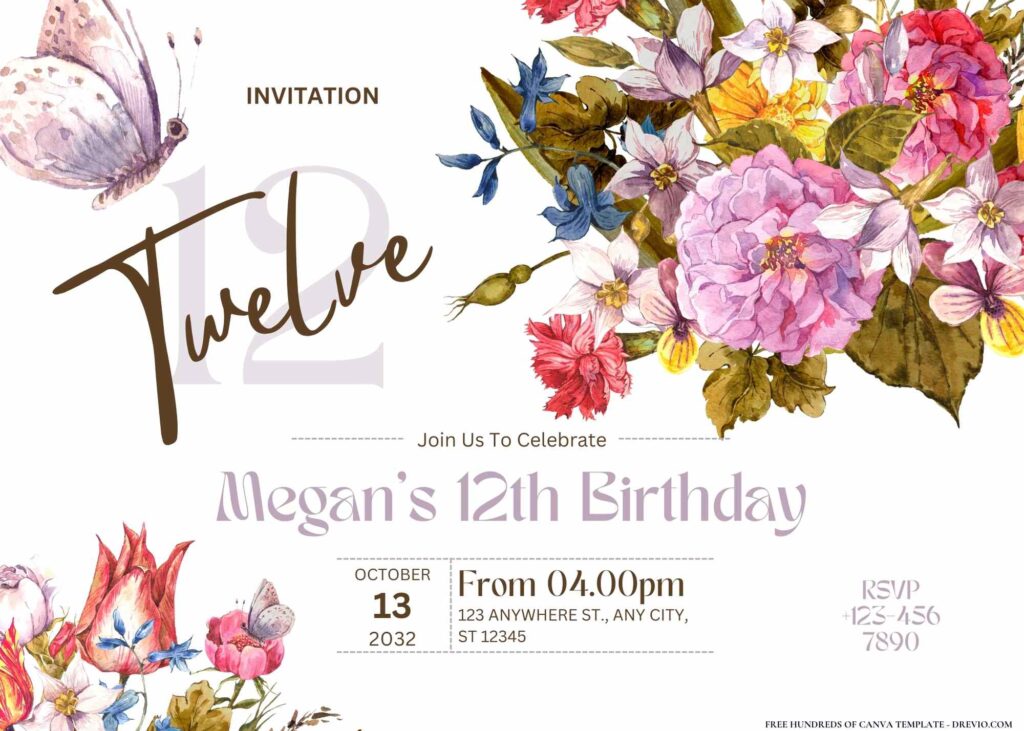 FREE Editable Spring Butterflies Birthday Invitation