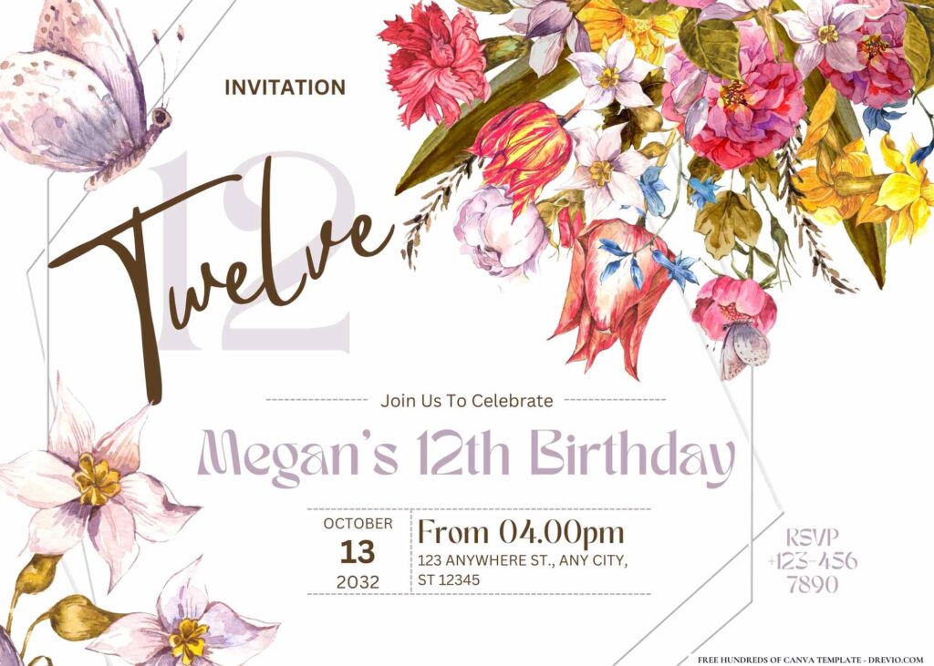 FREE Editable Spring Butterflies Birthday Invitation