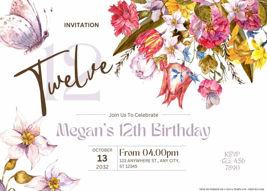 FREE Editable Spring Butterflies Birthday Invitation