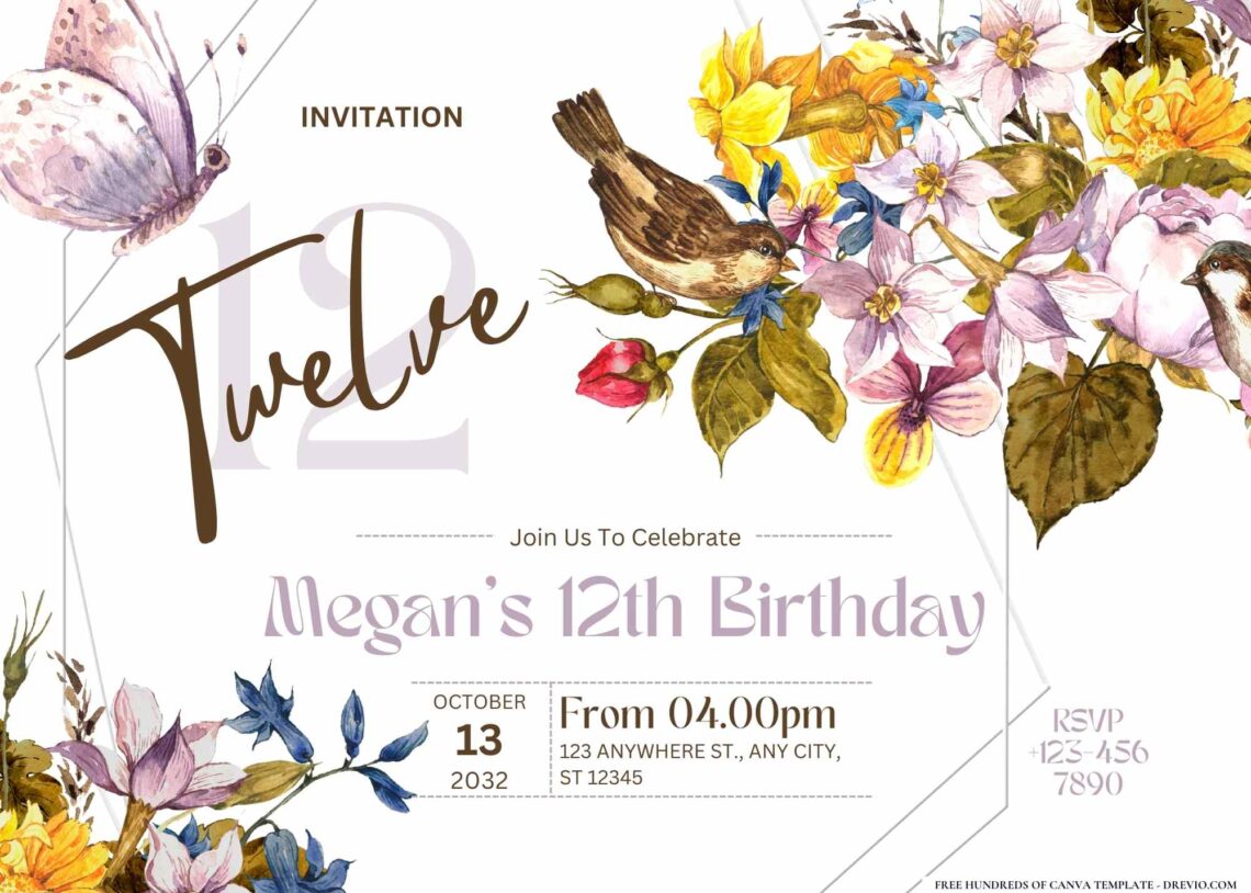 FREE Editable Spring Butterflies Birthday Invitation