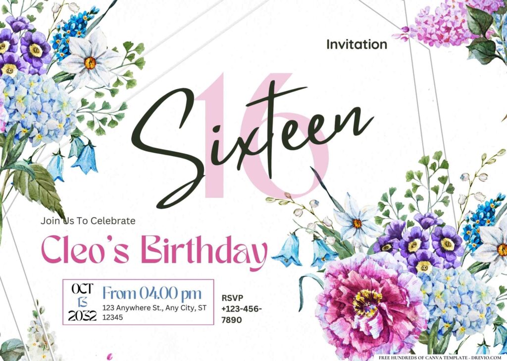 FREE Editable Spring Flowers Birthday Invitation