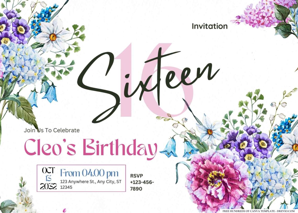 FREE Editable Spring Flowers Birthday Invitation