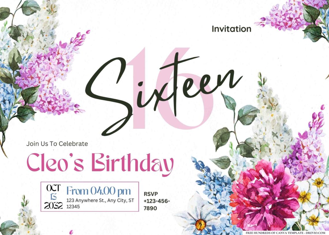 FREE Editable Spring Flowers Birthday Invitation