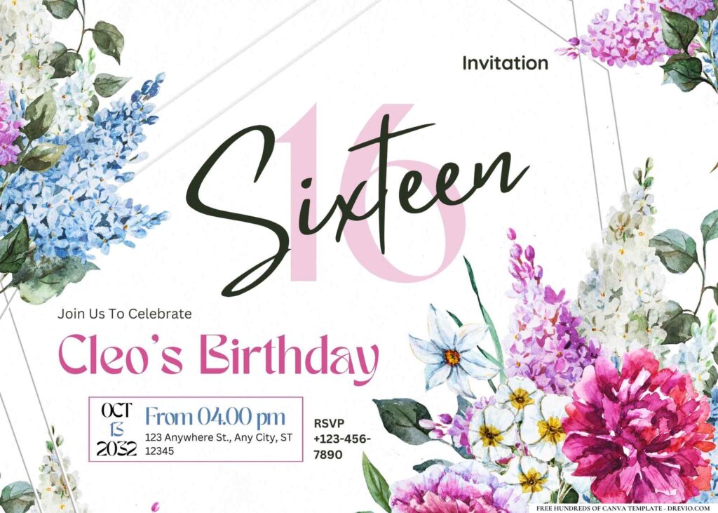 FREE Editable Spring Flowers Birthday Invitation