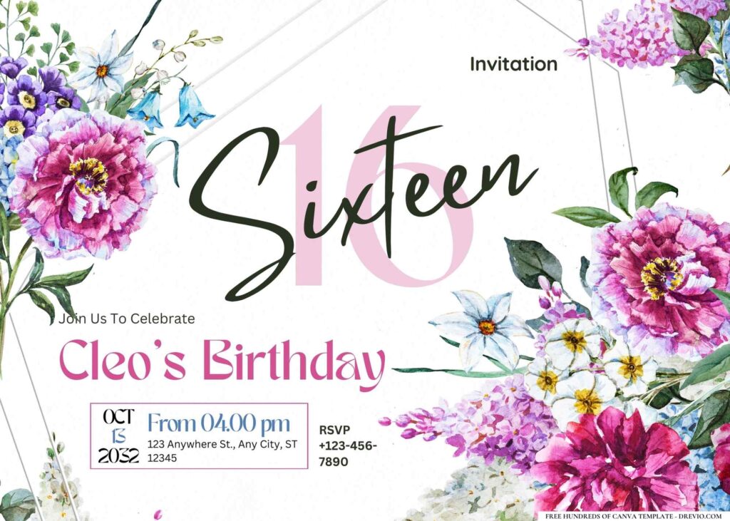 FREE Editable Spring Flowers Birthday Invitation