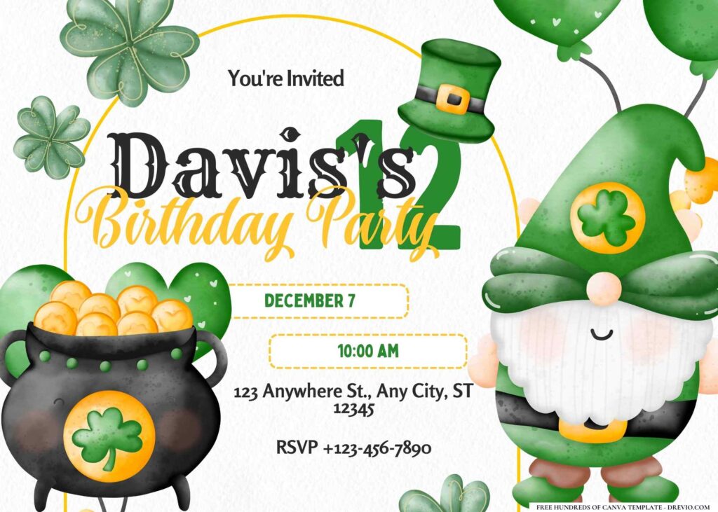 FREE Editable St. Patrick's Day Birthday Invitation