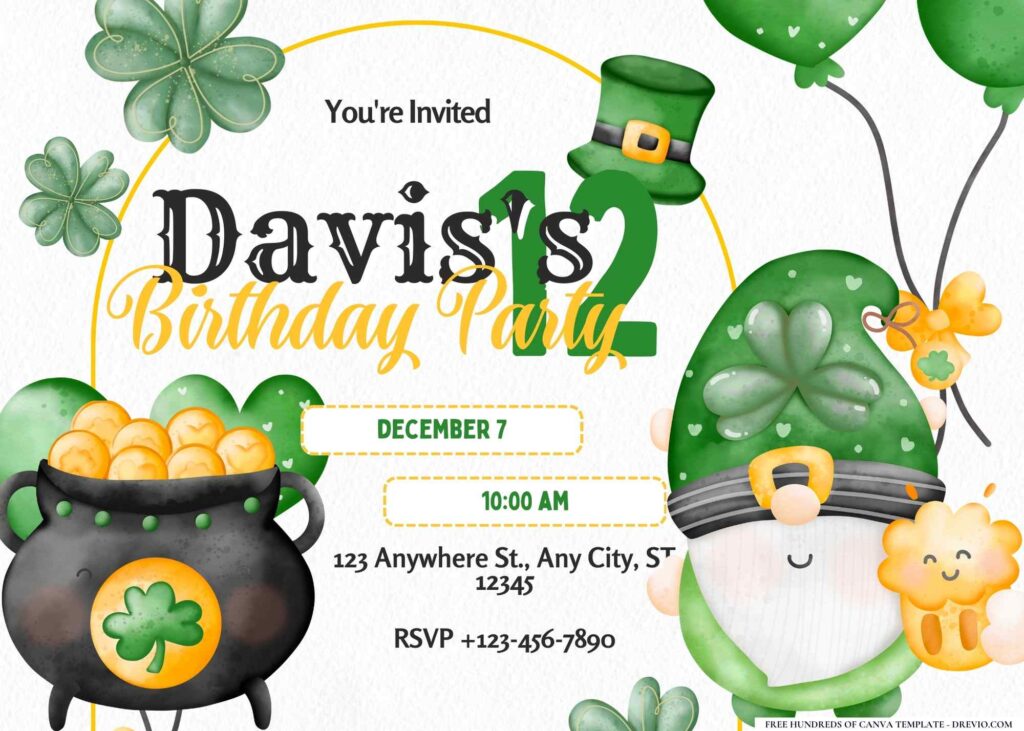 FREE Editable St. Patrick's Day Birthday Invitation