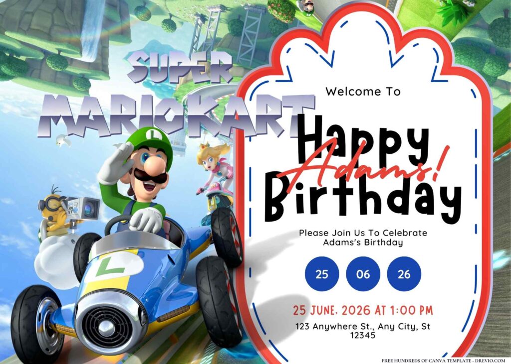 Free Super Mario Kart Birthday Invitation