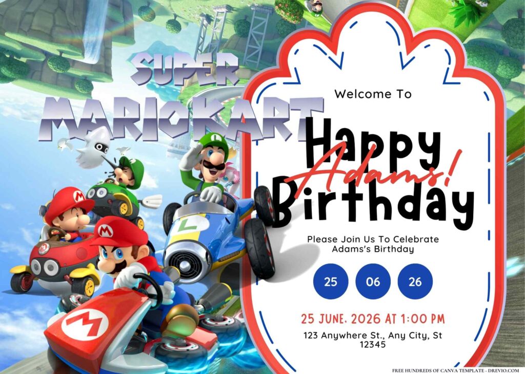 Free Super Mario Kart Birthday Invitation