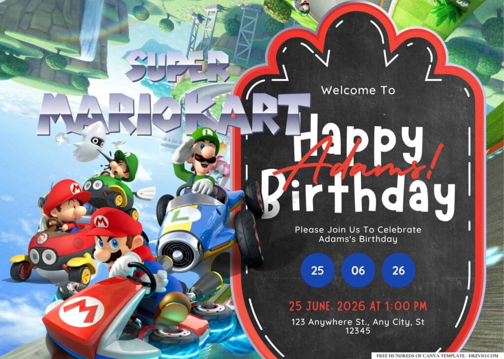 Free Super Mario Kart Birthday Invitation