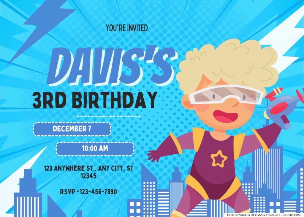 FREE Editable Superhero Party Birthday Invitation 