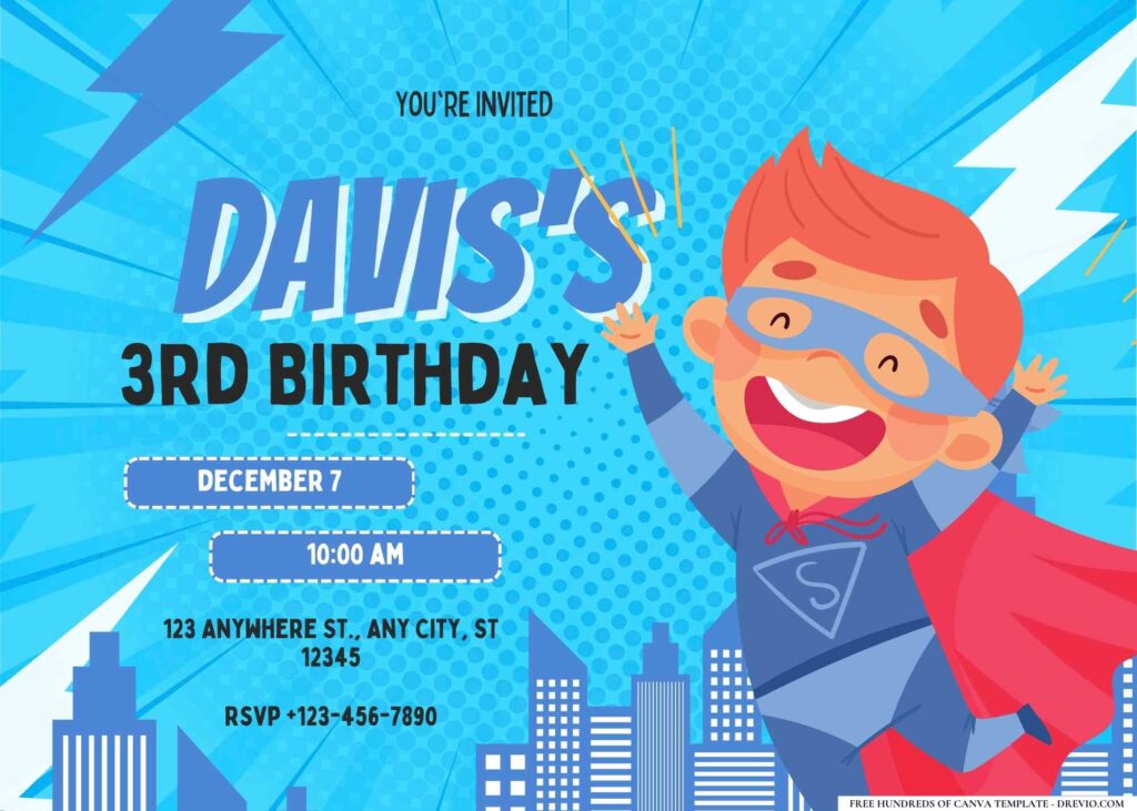 FREE Editable Superhero Party Birthday Invitation 