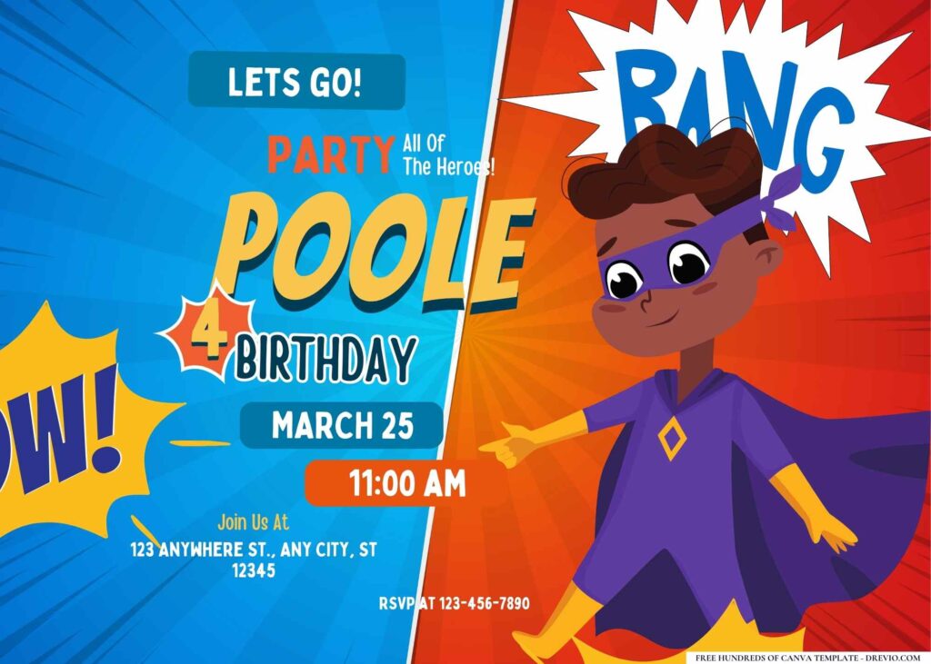 FREE Editable Superheroes Birthday Invitation