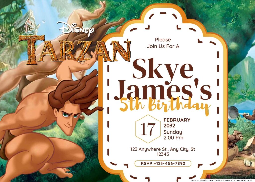 FREE Editable Tarzan Birthday Invitation