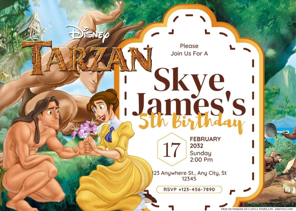 FREE Editable Tarzan Birthday Invitation