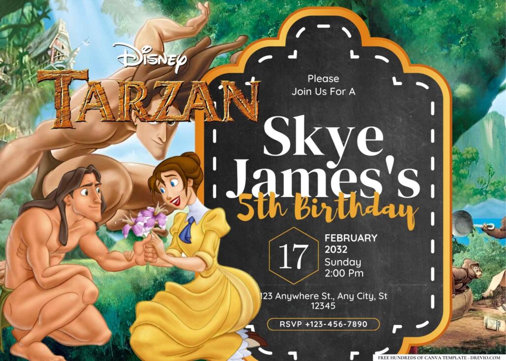 FREE Editable Tarzan Birthday Invitation