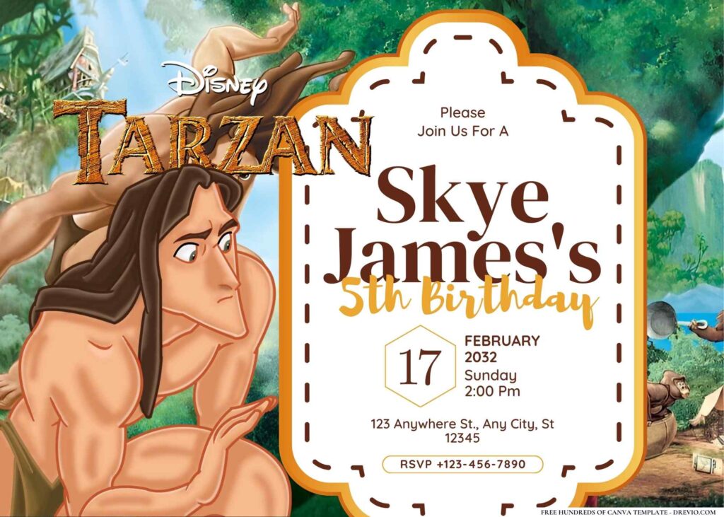 FREE Editable Tarzan Birthday Invitation