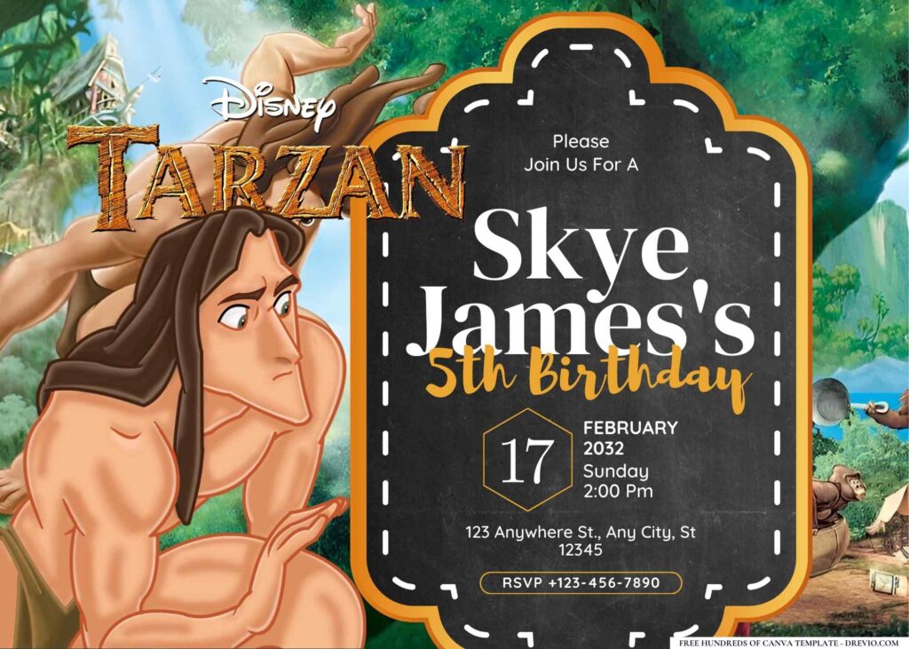 FREE Editable Tarzan Birthday Invitation