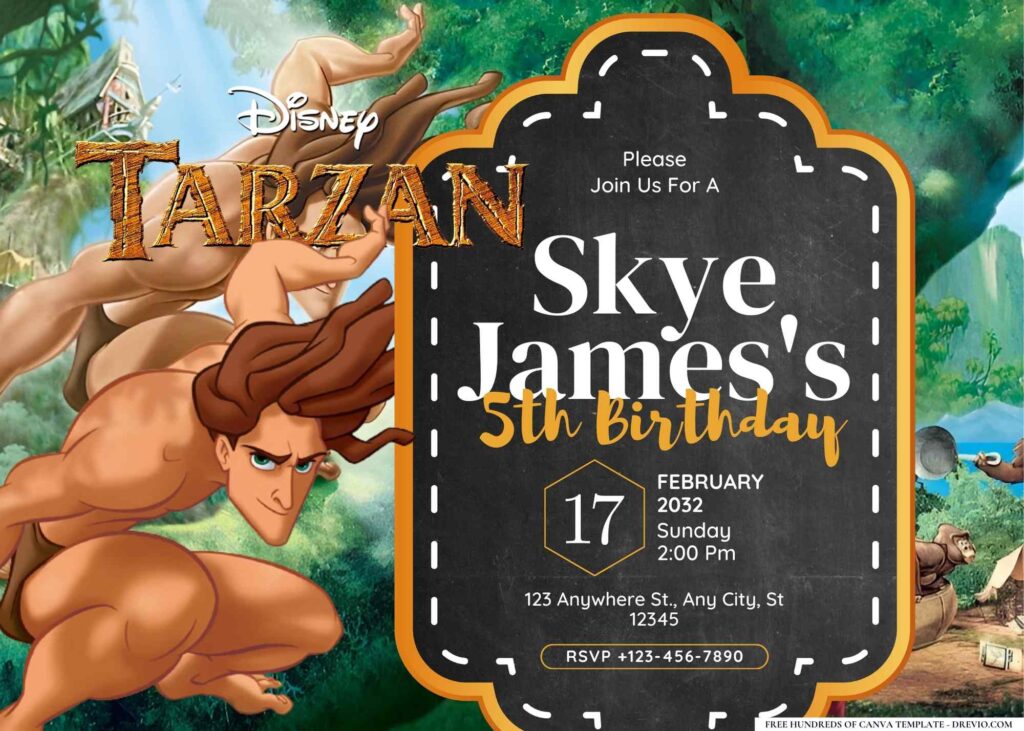 FREE Editable Tarzan Birthday Invitation