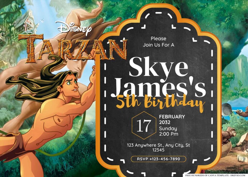 FREE Editable Tarzan Birthday Invitation