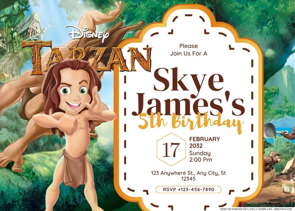 FREE Editable Tarzan Birthday Invitation