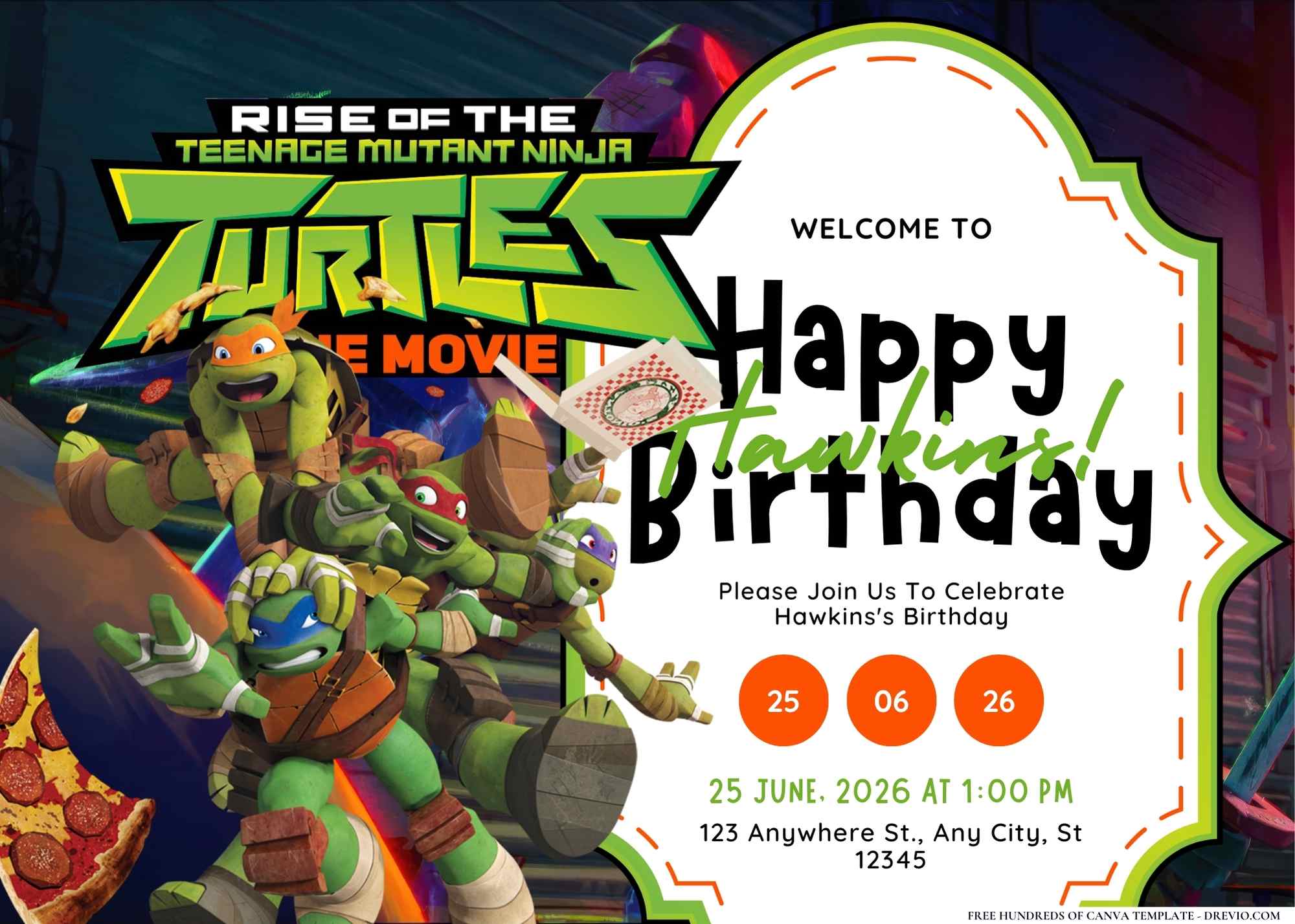 FREETeenage Mutant Ninja TurtlesBirthdayCanvaTemplates Download