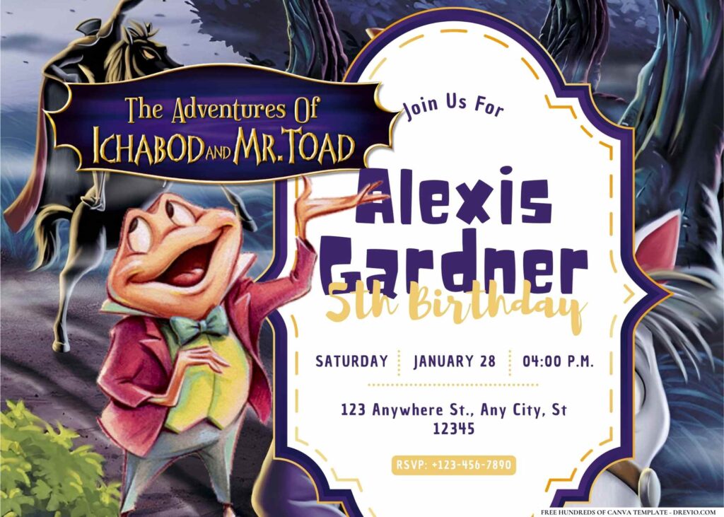 FREE Editable The Adventures of Ichabod and Mr. Toad Birthday Invitation