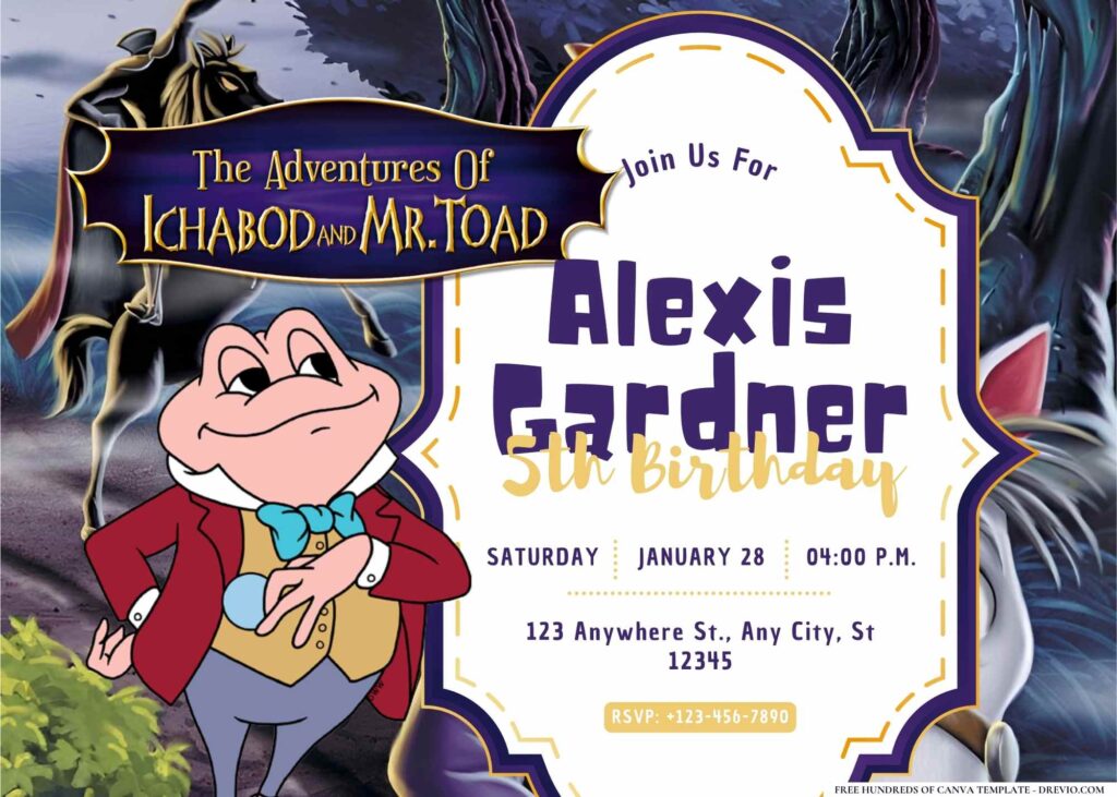 FREE Editable The Adventures of Ichabod and Mr. Toad Birthday Invitation