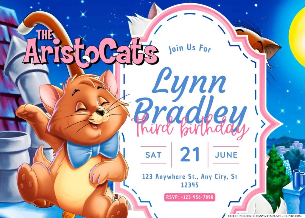 FREE Editable The Aristocats Birthday Invitation