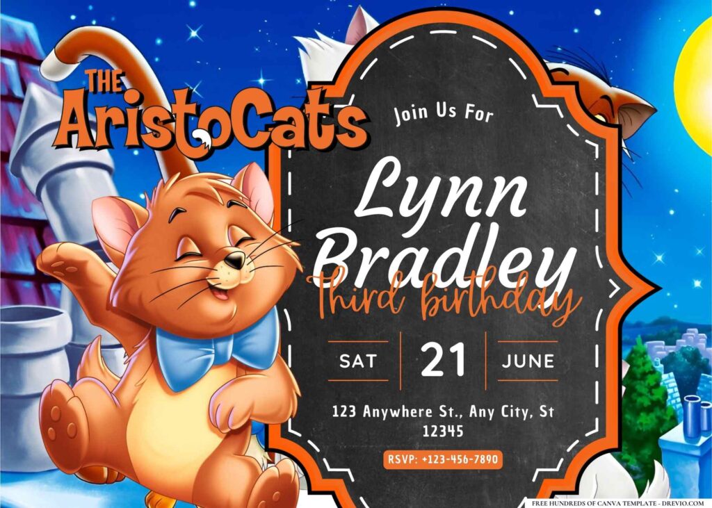 FREE Editable The Aristocats Birthday Invitation