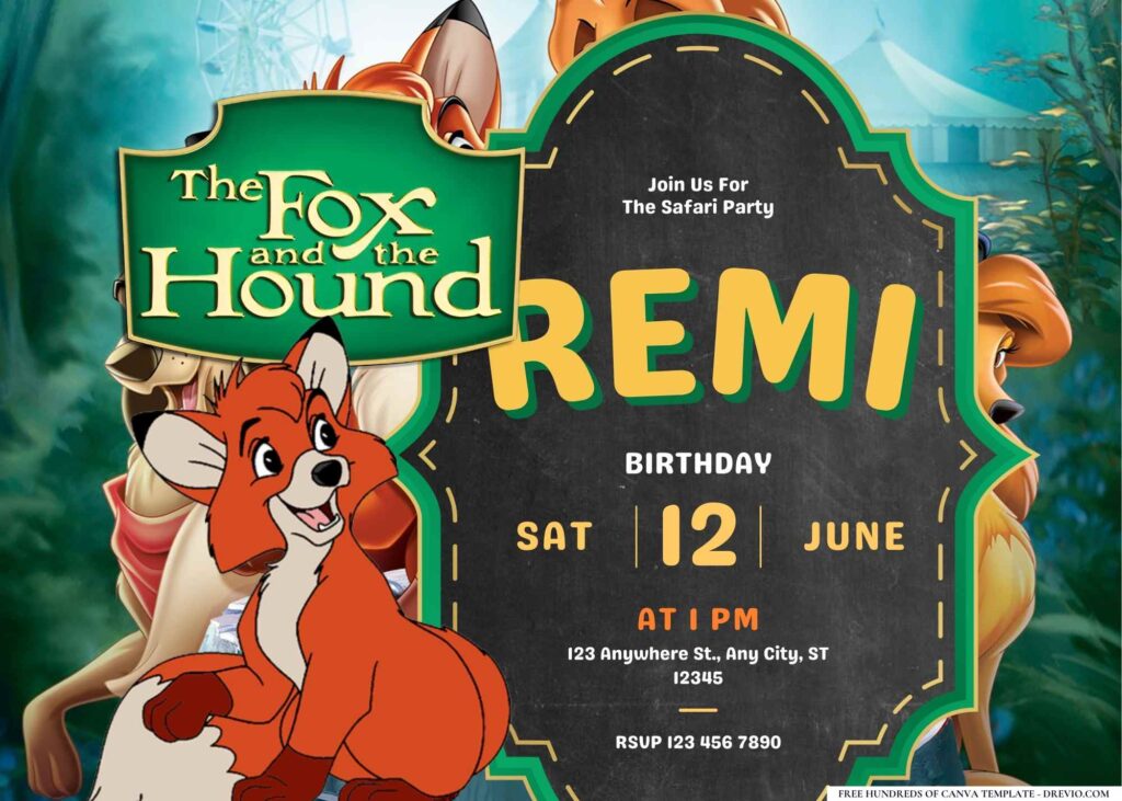 FREE Editable The Fox and the Hound Birthday Invitation 