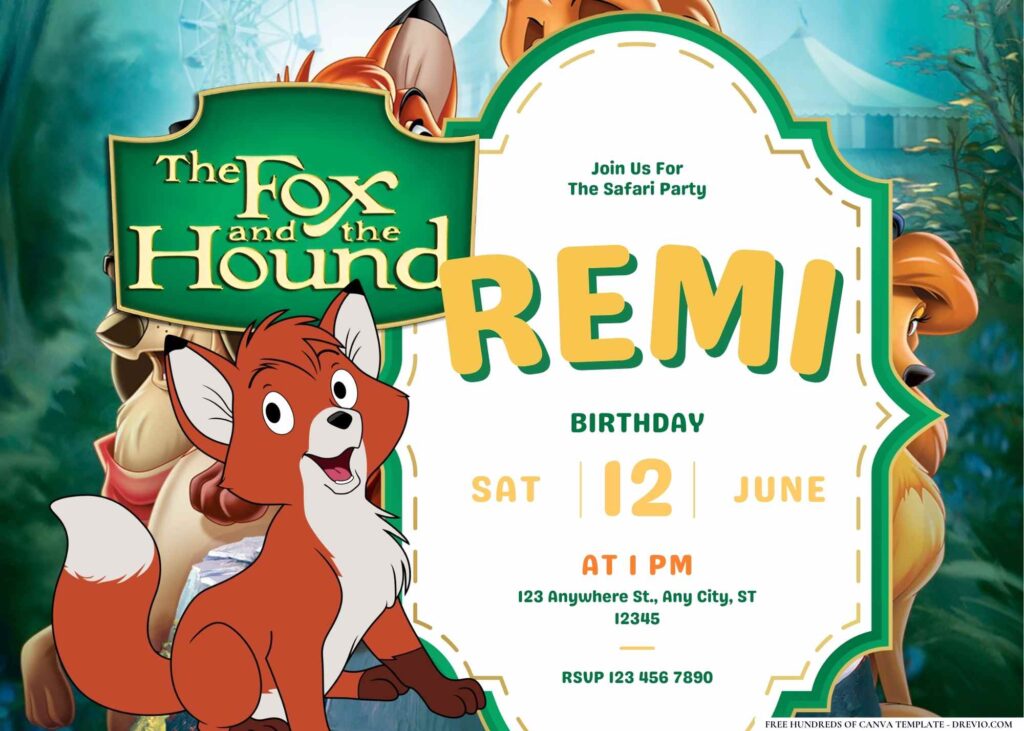 FREE Editable The Fox and the Hound Birthday Invitation 