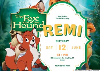 FREE Editable The Fox and the Hound Birthday Invitation