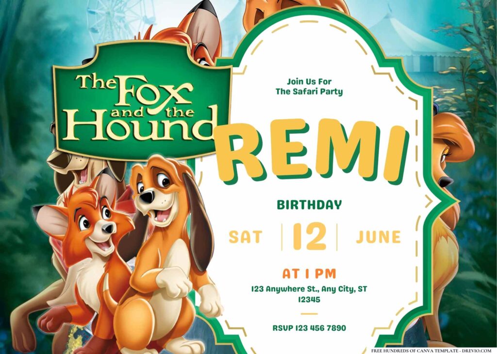 FREE Editable The Fox and the Hound Birthday Invitation 