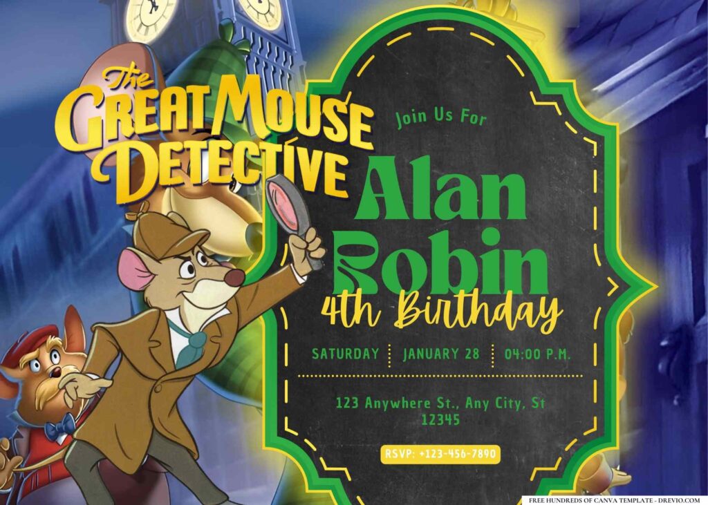 FREE Editable The Great Mouse Detective Birthday Invitation 