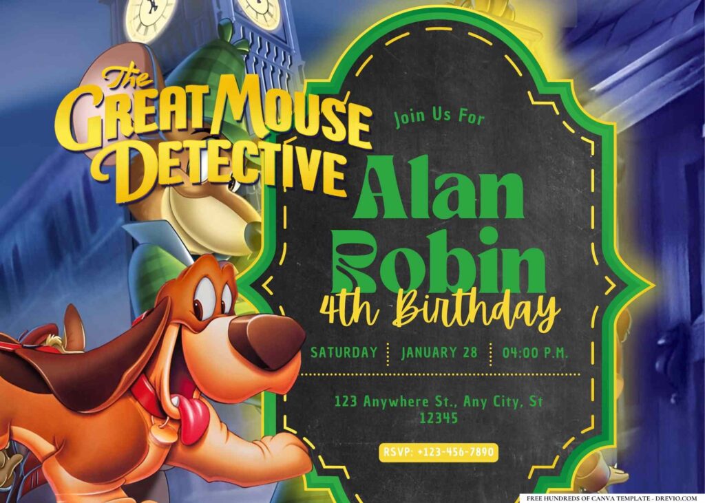 FREE Editable The Great Mouse Detective Birthday Invitation 