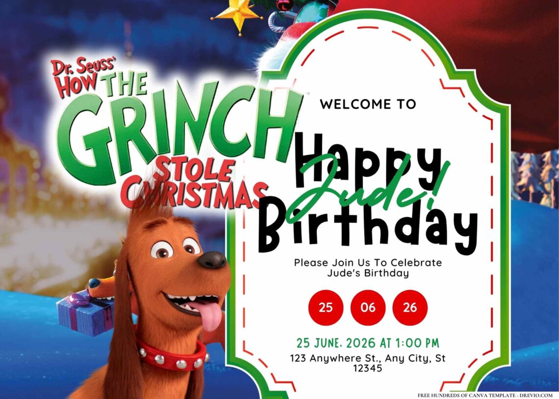 FREE Editable The Grinch Birthday Invitation
