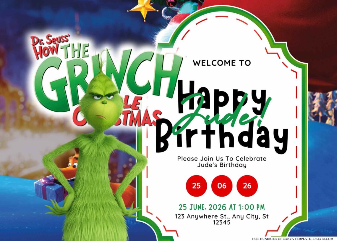 FREE-The Grinch-Birthday-Canva-Templates (9) | Download Hundreds FREE ...