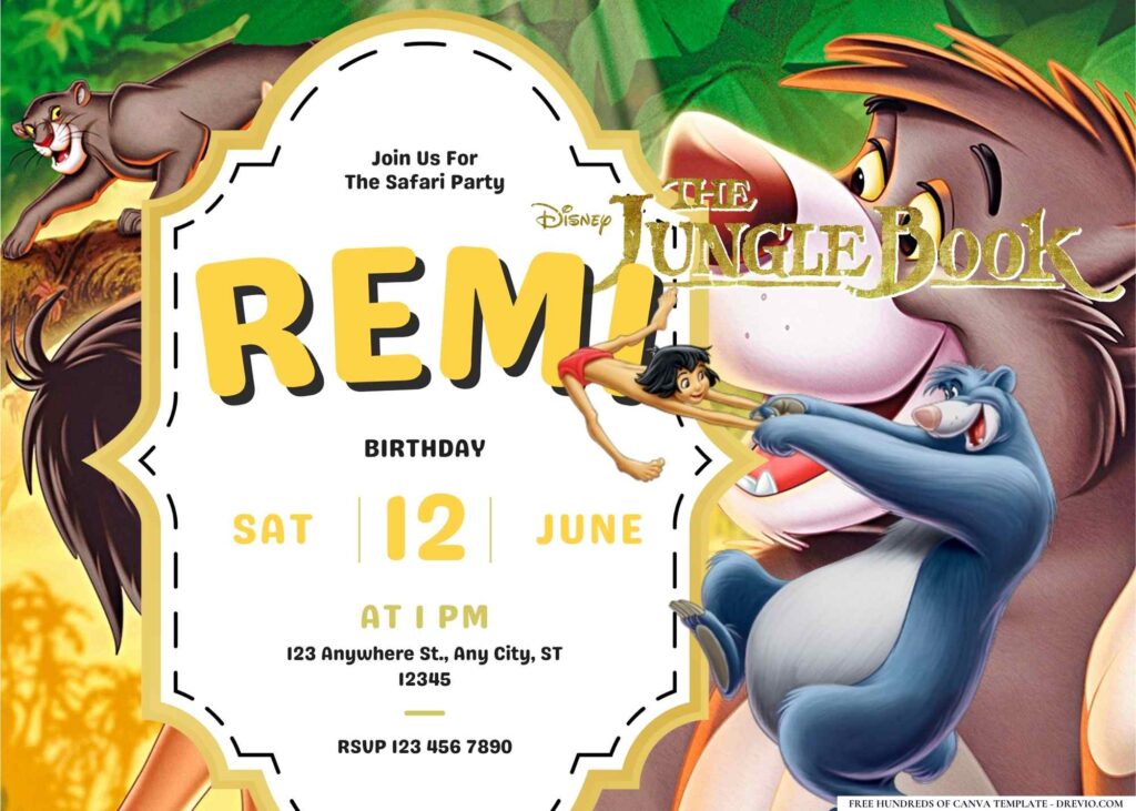 FREE Editable The Jungle Book Birthday Invitation