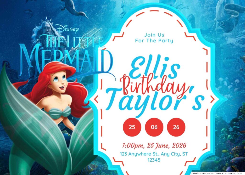 FREE Editable The Little Mermaid Birthday Invitation