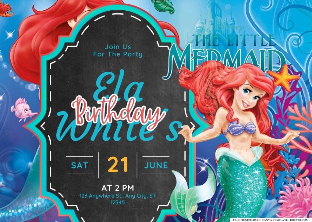 FREE Editable The Little Mermaid Birthday Invitation Templates