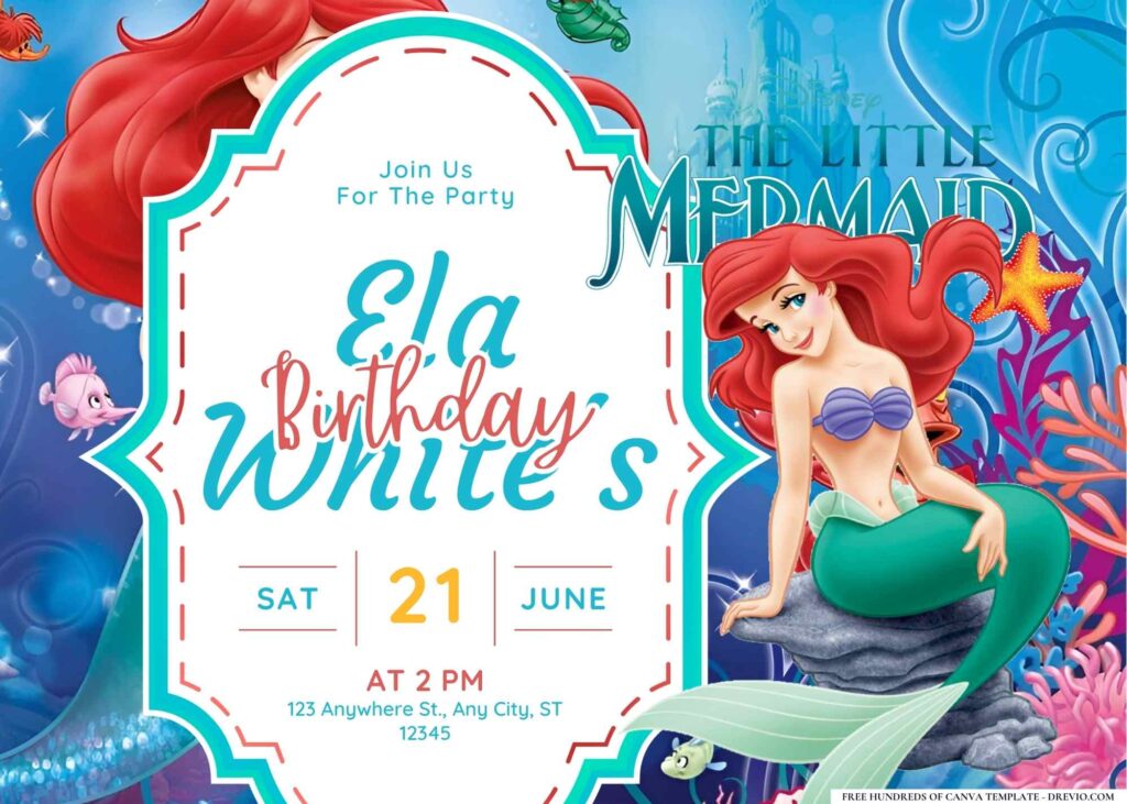 FREE Editable The Little Mermaid Birthday Invitation Templates